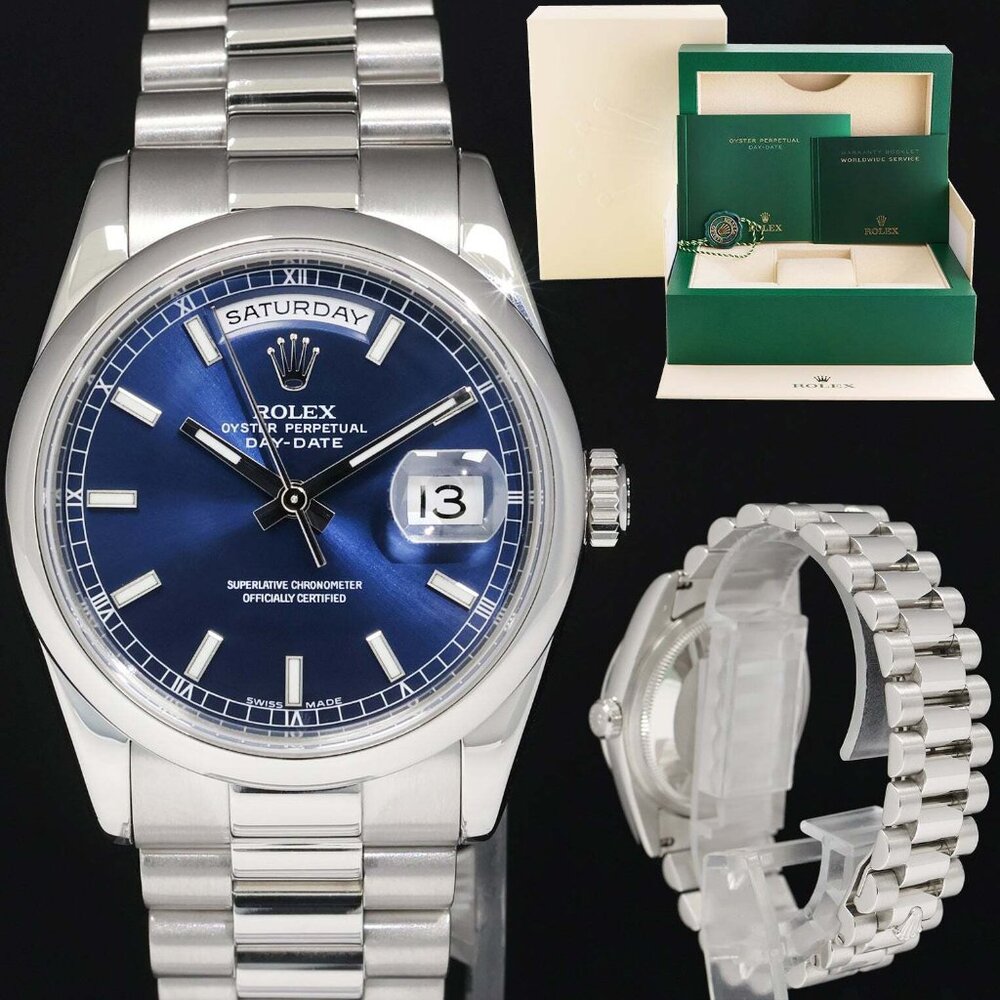 MINT! Men's Rolex Platinum President Blue Dial Watch